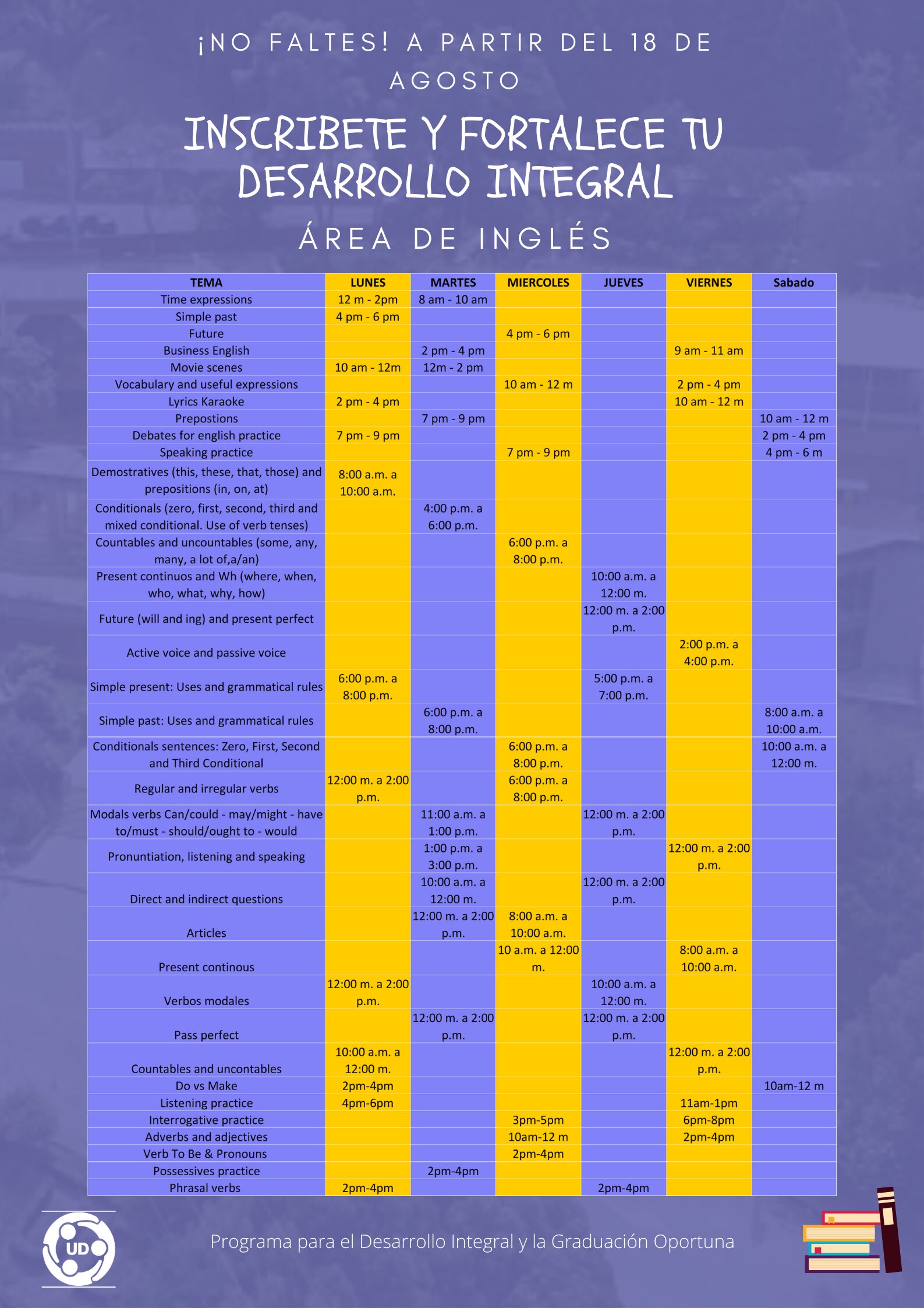 Cronograma de asesorías del área de Inglés